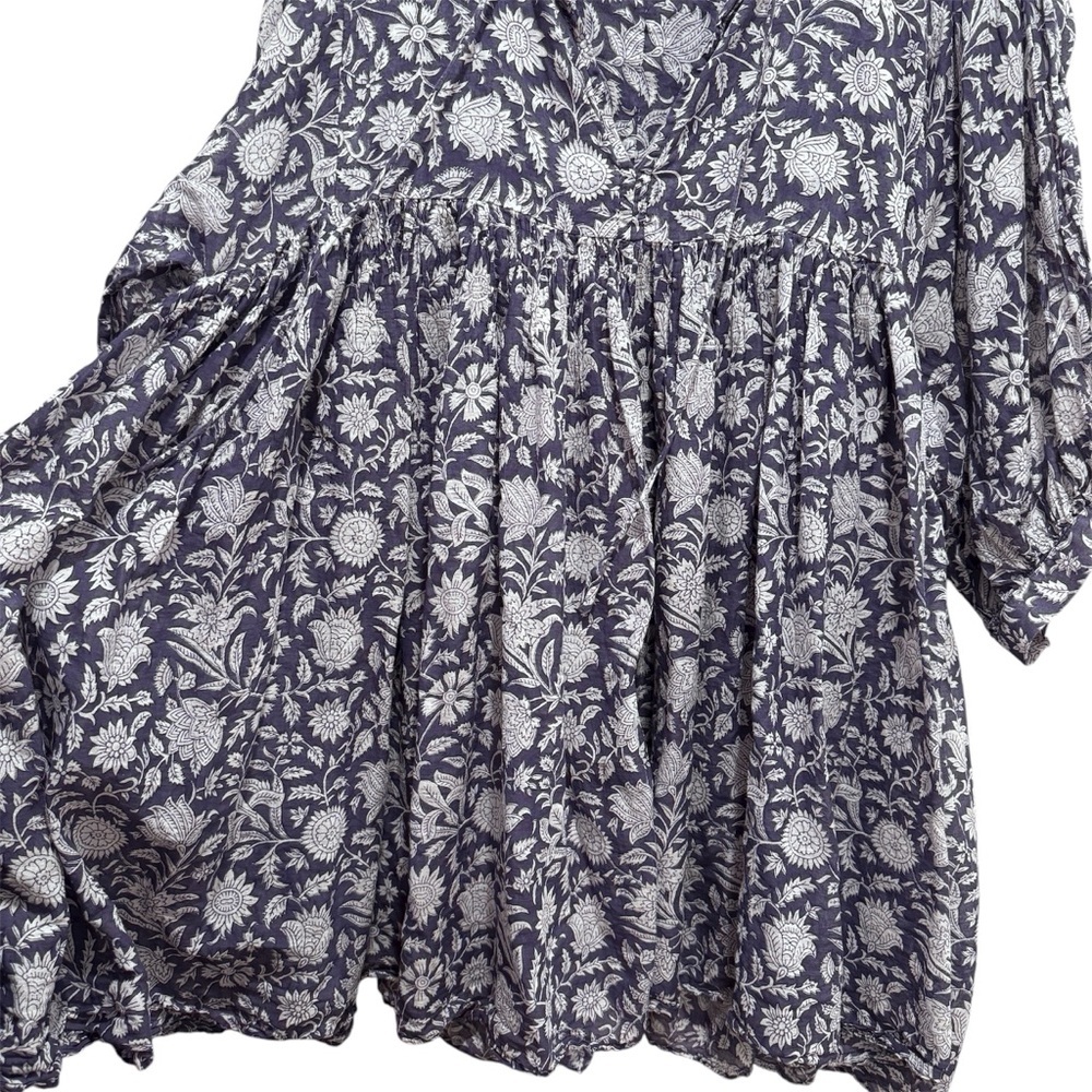 Daughters of India Kyra Mini Dress Cotton Blue Iris Boho Floral Flowy Blue 3XL - Picture 9 of 13